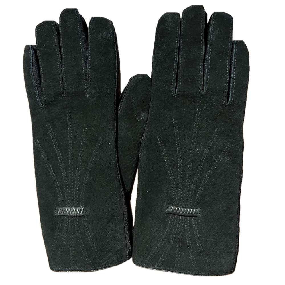 Bay Club Black Leather Gloves One Size detailed stitching